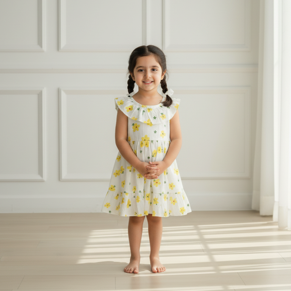 Floral Printed Sleeveless Muslin Cotton Frock