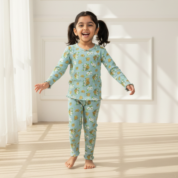 Green Knitted Printed Co-Ord Set