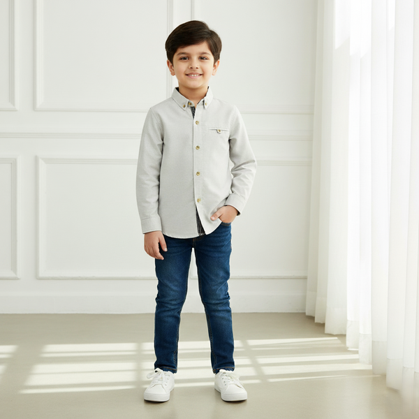 Grey Mandarin Collar Shirt