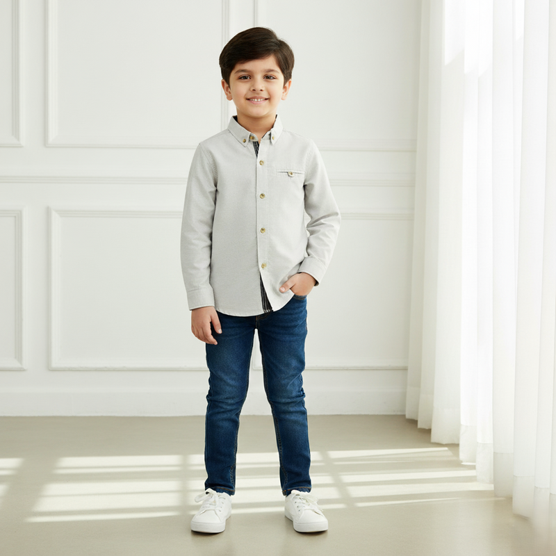 Grey Mandarin Collar Shirt