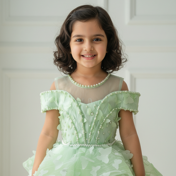 Pista Green Knee Length Princess Dress