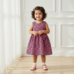 Pink Floral Printed Sleeveless Frock