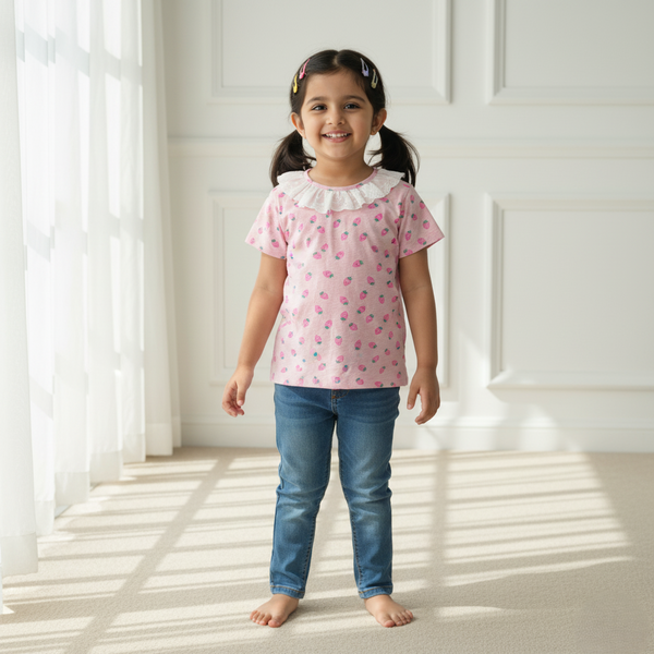 Pink Printed Frill Top