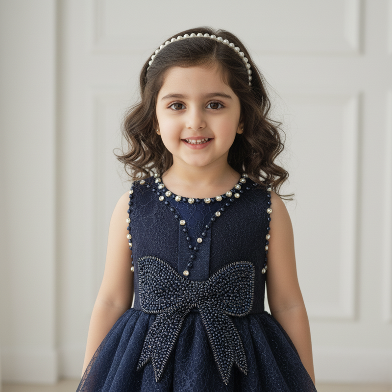Navy Blue Knee Length Princess Dress