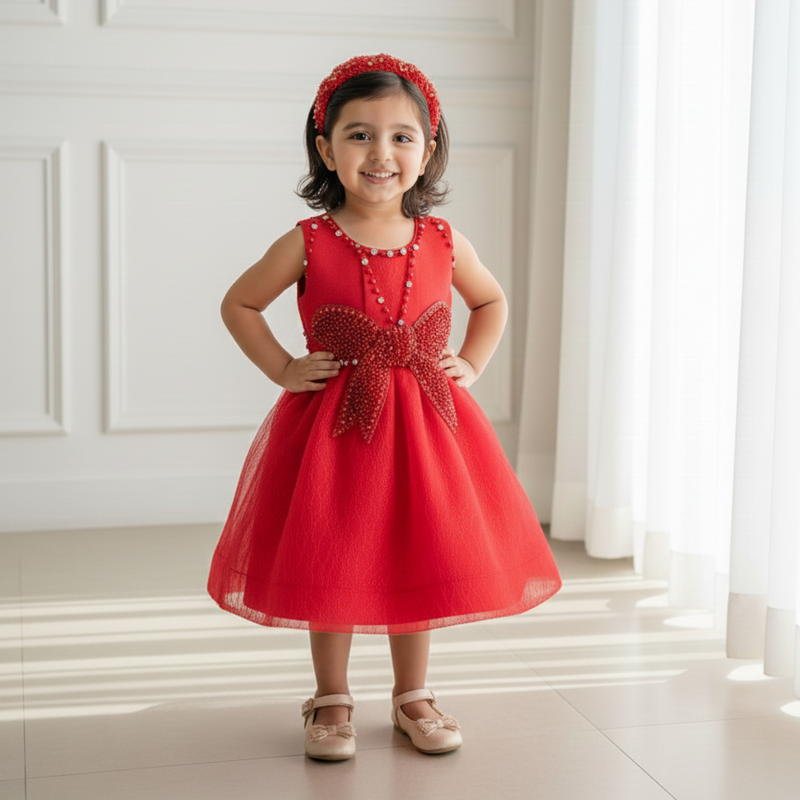 Red Knee Length Princess Dress