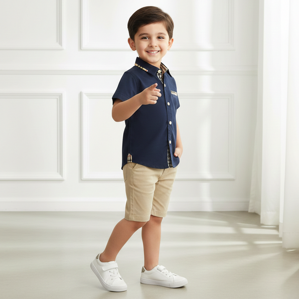 Navy Blue Cotton Plain Half Sleeves Shirt