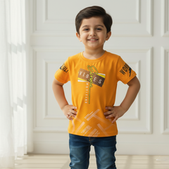 Orange Round Neck Printed T-shirt