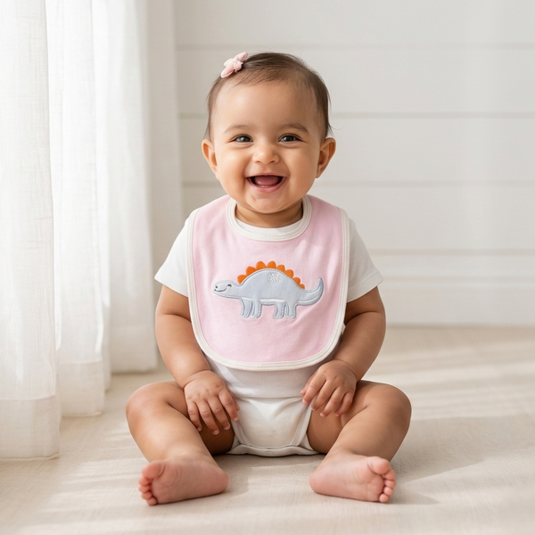 Baby Premium Bibs -  Pink Dinosaur