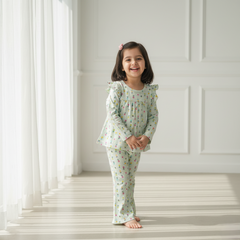 Girls Printed Ruffle Nightsuit Set