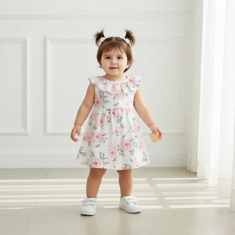 White Printed Baby Frock