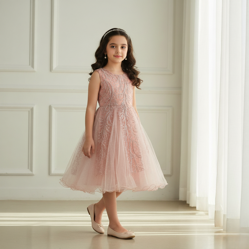 Mauve Pink Elegant Long Sleeveless Princess Dress