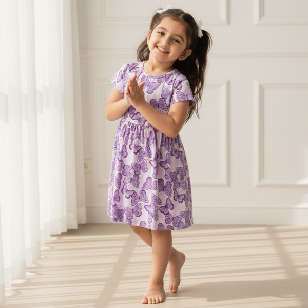 Purple Butterfly Print Dress