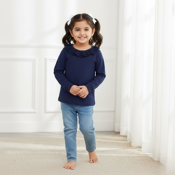 Navy Blue Frill Collar Top