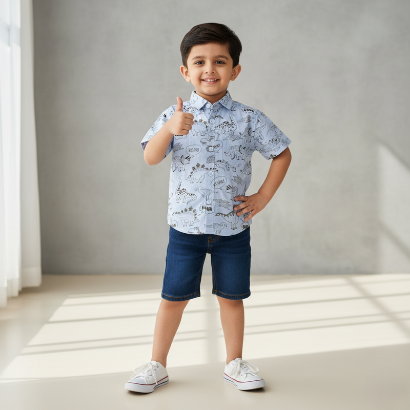 Blue Half-Sleeves Casual Shirt