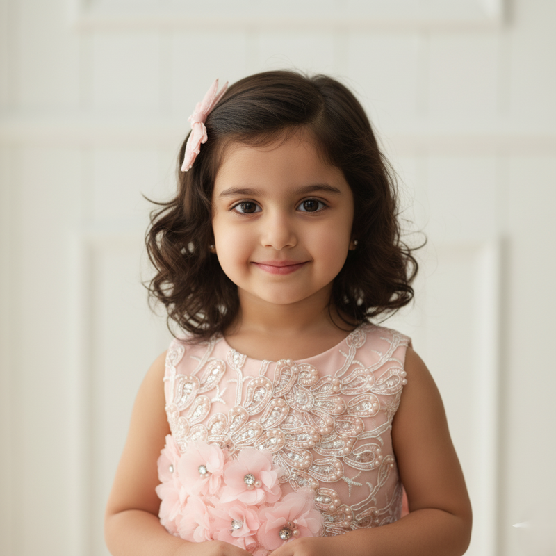 Peach Flower Knee Length Princess Dress