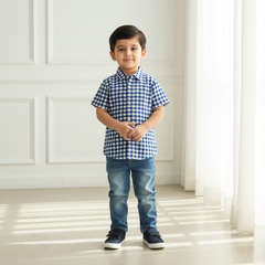 Blue Casual Checked Shirt Half Sleeves