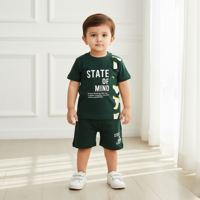 Green Printed T-shirt with Short Set