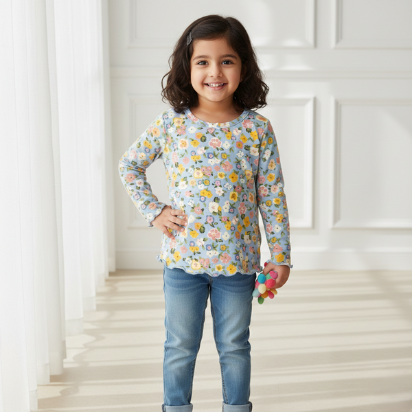 Blue Petal Print Soft Top