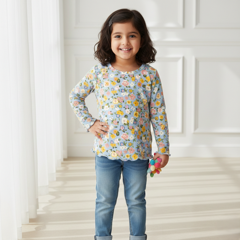 Blue Petal Print Soft Top