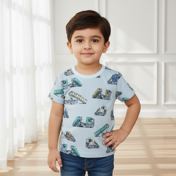 Blue Round Neck Printed T-shirt