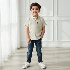 Beige Half Sleeves Casual Shirt