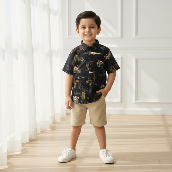 Black Half-Sleeves Casual Shirt