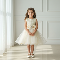 Champagne Elegant Knee Length Bow Princess Dress