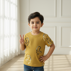 Brown Round Neck Printed T-shirt