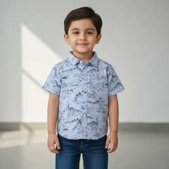 Blue Half-Sleeves Casual Shirt