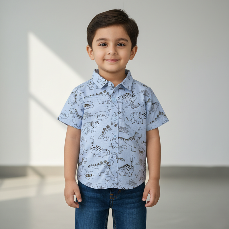 Blue Half-Sleeves Casual Shirt