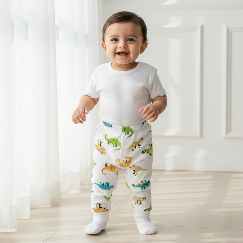 Dinosaur White Printed Leggings