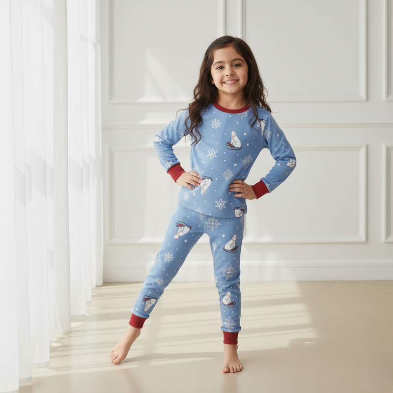 Blue Polar Bear & Snowflake Print Nightsuit