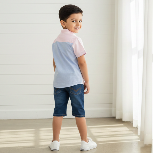 Pink Casual Thin Striped Shirt Half Sleeves