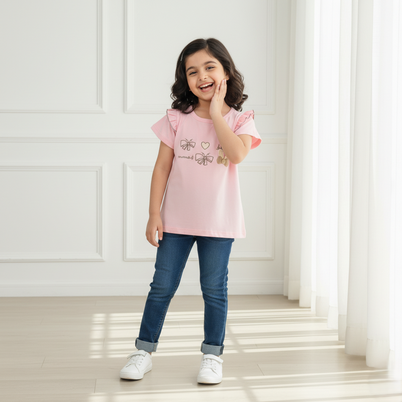 Girl Regular Fit Pink Butterfly Top