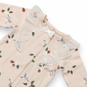 Peach Printed Frill Rompers (Footer)