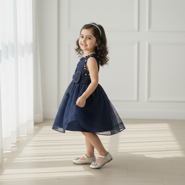 Navy Blue Knee Length Princess Dress