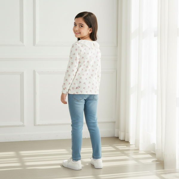 White Petite Rose Lace Collar Top