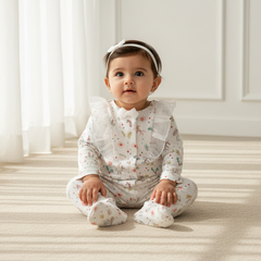 White Printed Frill Rompers