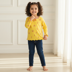 Yellow Printed Full Sleeves Top