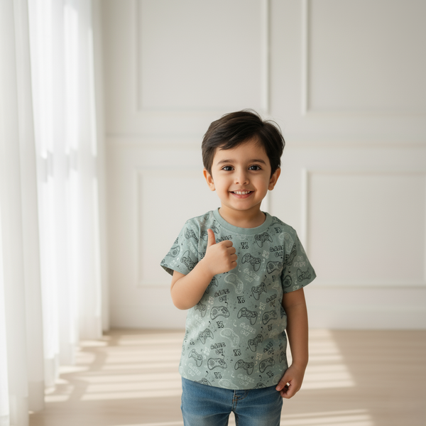 Green Round Neck Printed T-shirt