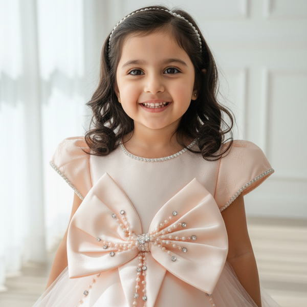 Peach Bow Knee Length Princess Dress