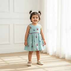 Blue Printed Sleeveless Frock