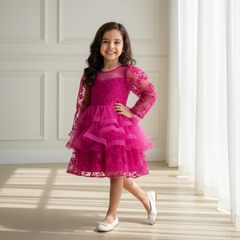 Fuchsia Fairytale Long Sleeves Princess Dress