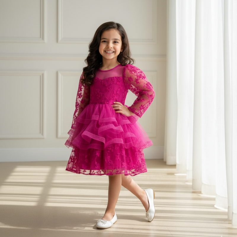 Fuchsia Fairytale Long Sleeves Princess Dress
