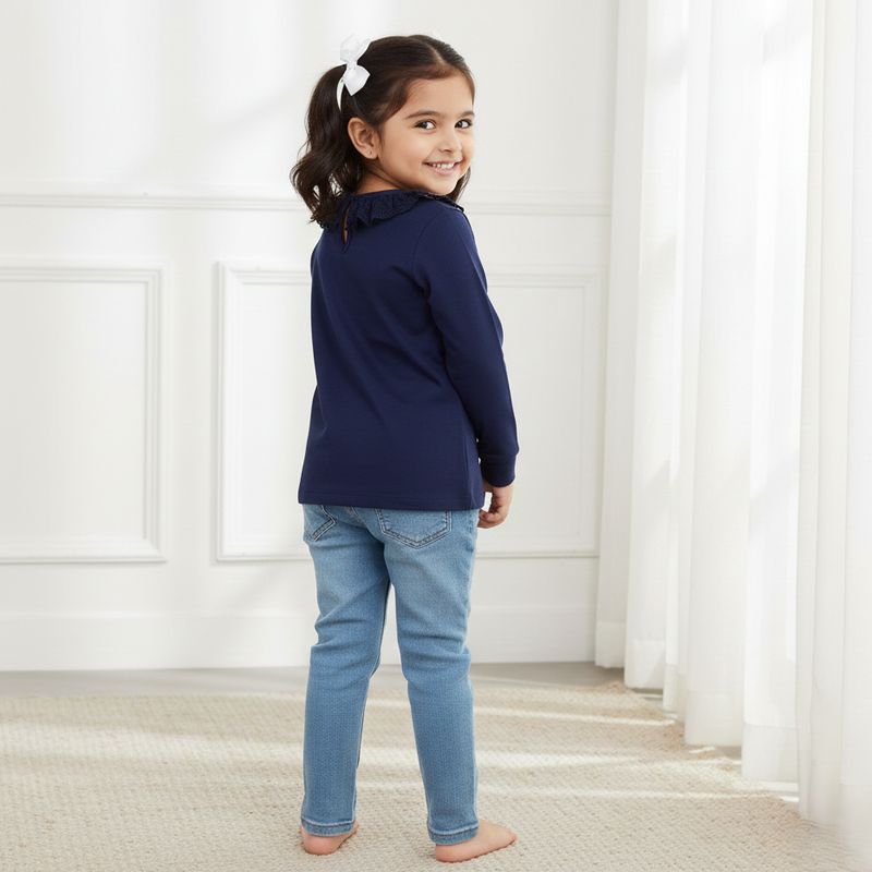 Navy Blue Frill Collar Top