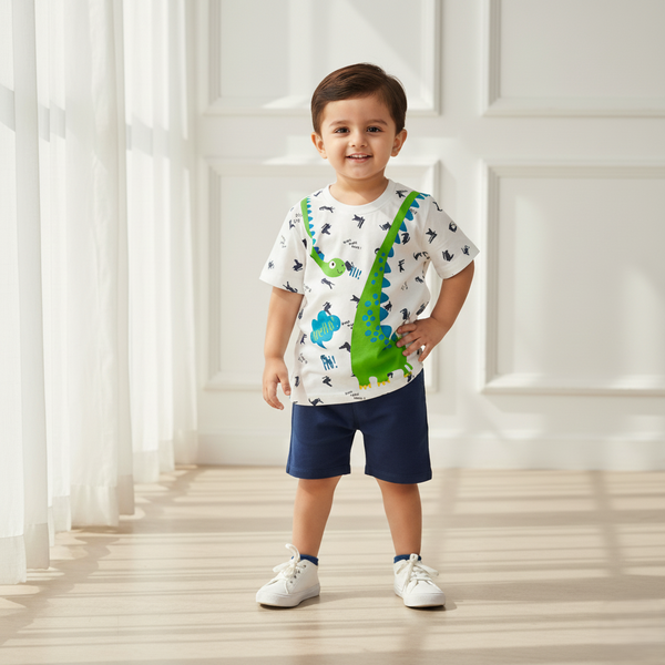 White Round Neck Printed T-shirt