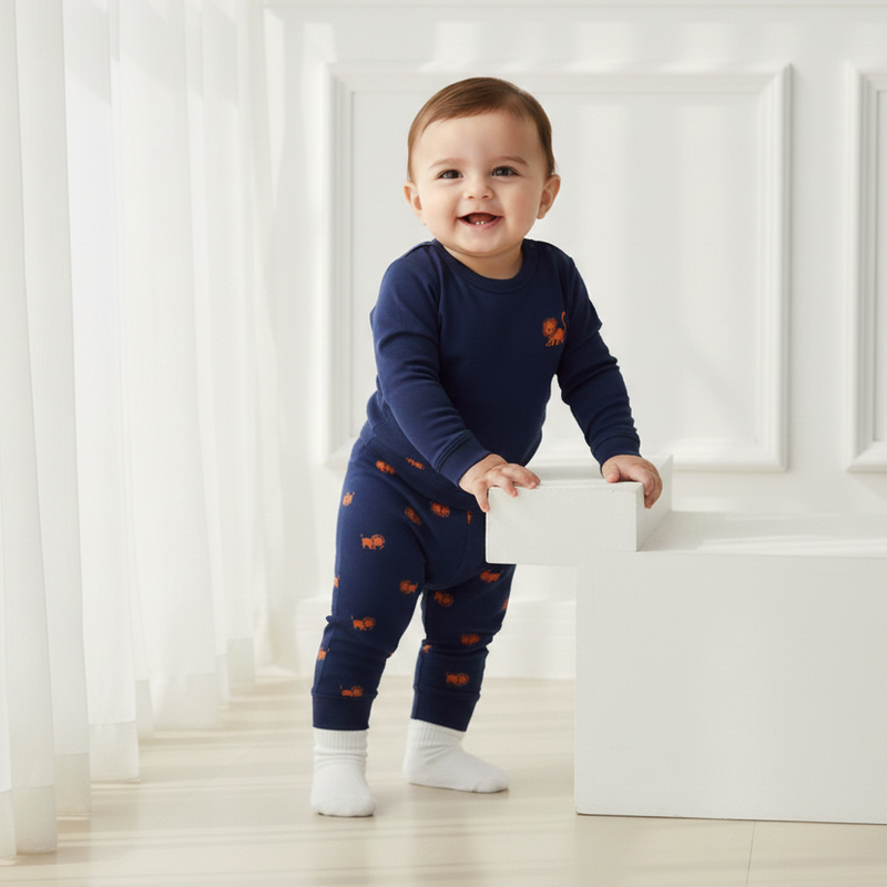 Navy Blue Printed Leggings
