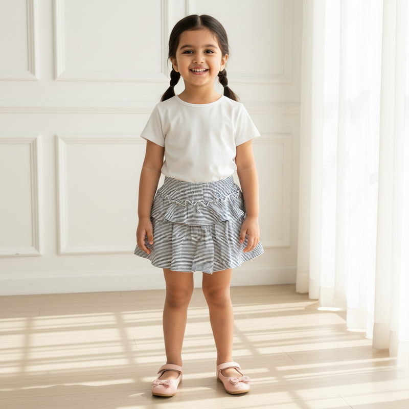 Black Striped Ruffled Skirt