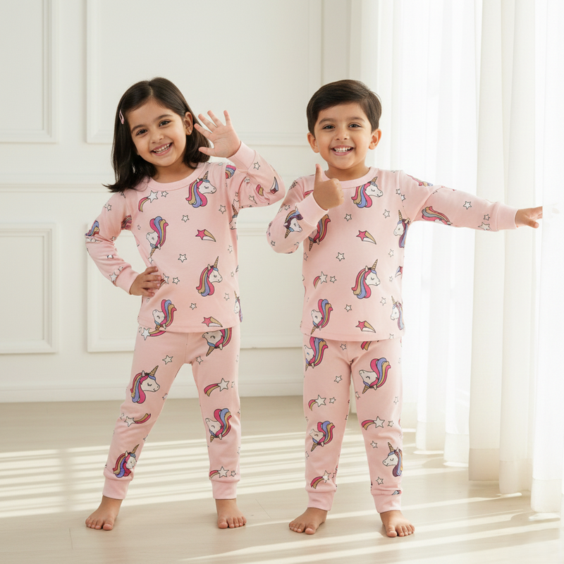 Pink Unicorn Print Night Suit