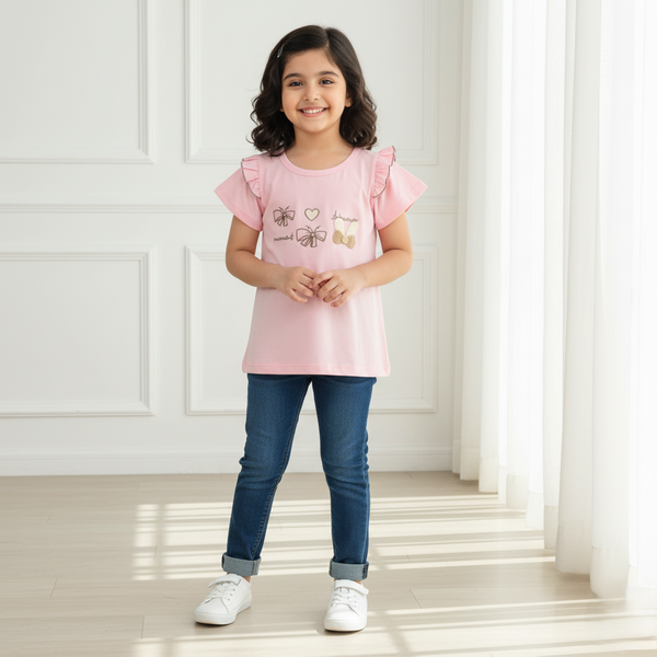 Girl Regular Fit Pink Butterfly Top